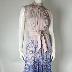 Authentic Zimmermann Ruffle Floral Print Taupe Blue Long Sleeveless Dress 1 2-4U